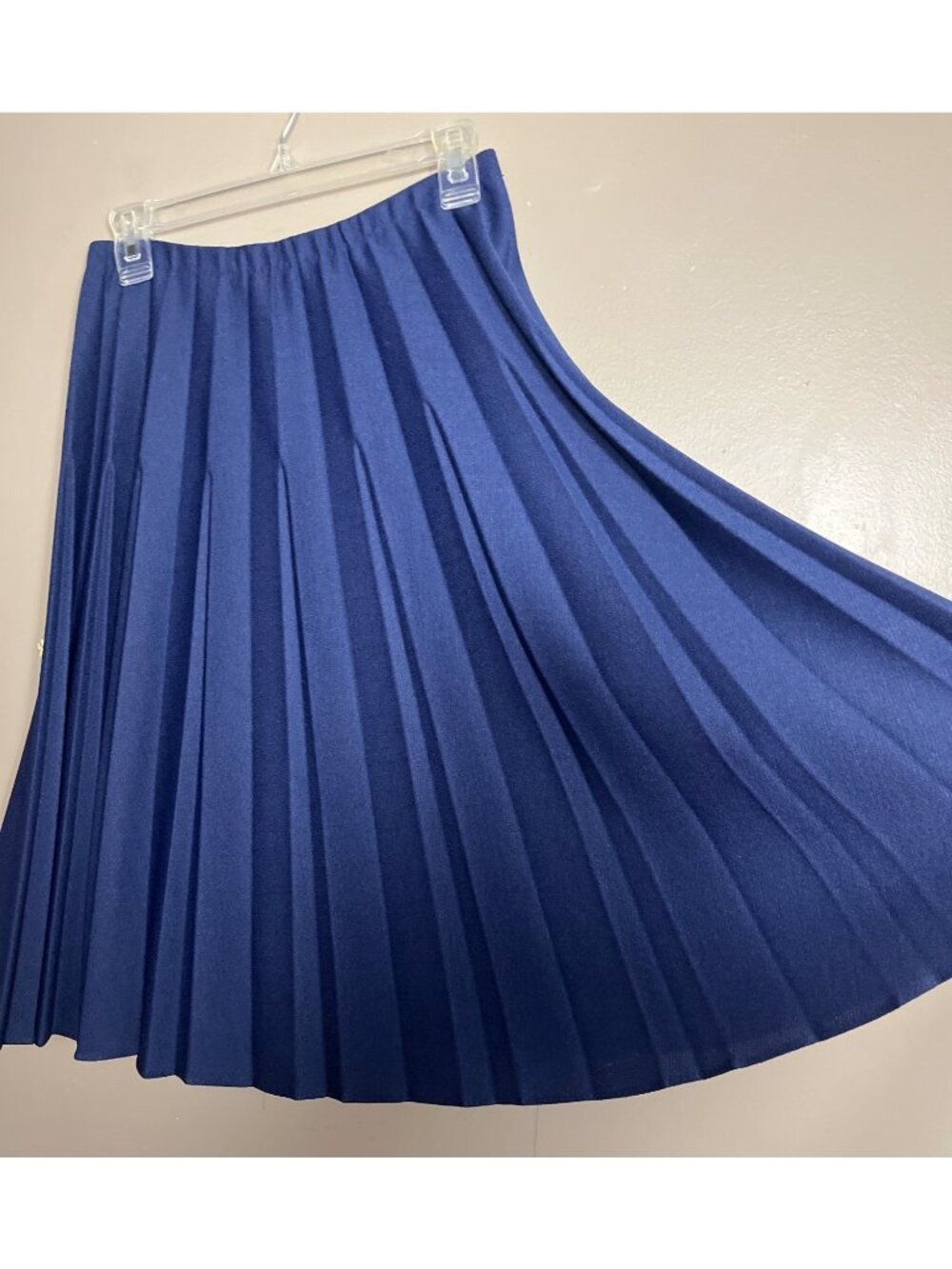 Vtg Navy Pleated Pull On Skirt Midi Poly Preppy Academia Schoolgirl Casual Wm 10 - Picture 2 of 6